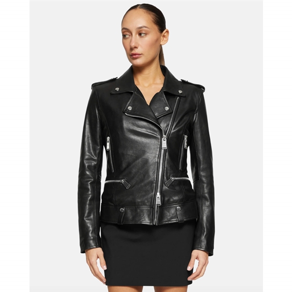 Dondup Biker Jacket W. Teddy, Black Nappa Leather